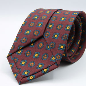 Cruciani &amp; Bella&nbsp; 100% Printed Silk Self-Tipped Printed Archive Medallion Design Red Wine, Orange, Yellow and Green Handmade in Italy 8 x 150 cm #8912