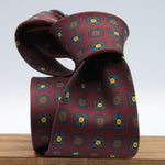 Cruciani &amp; Bella&nbsp; 100% Printed Silk Self-Tipped Printed Archive Medallion Design Red Wine, Orange, Yellow and Green Handmade in Italy 8 x 150 cm #8912