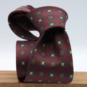 Cruciani &amp; Bella&nbsp; 100% Printed Silk Self-Tipped Printed Archive Medallion Design Red Wine, Orange, Yellow and Green Handmade in Italy 8 x 150 cm #8912
