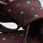 Cruciani &amp; Bella&nbsp; 100% Printed Silk Self-Tipped Printed Archive Medallion Design Red Wine, Orange, Yellow and Green Handmade in Italy 8 x 150 cm #8912