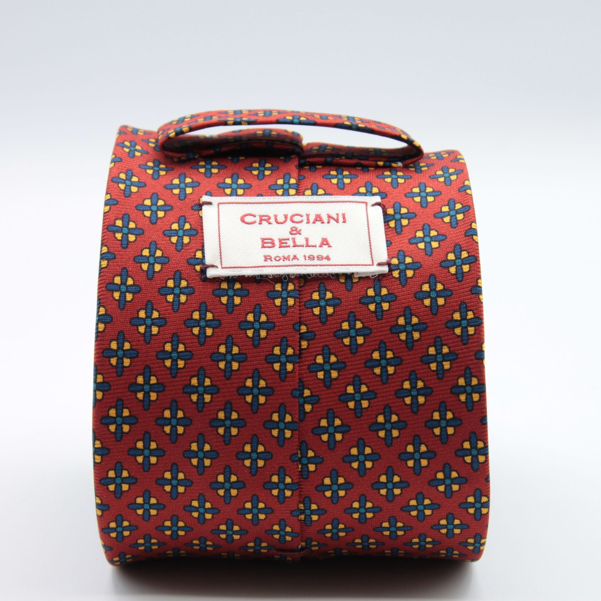 Cruciani &amp; Bella&nbsp; 100% Printed Silk Self-Tipped Printed Archive Medallion Design Red, Yellow and blue Handmade in Italy 8 x 150 cm #8916 c