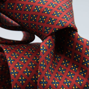 Cruciani &amp; Bella&nbsp; 100% Printed Silk Self-Tipped Printed Archive Medallion Design Red, Yellow and blue Handmade in Italy 8 x 150 cm #8916 e