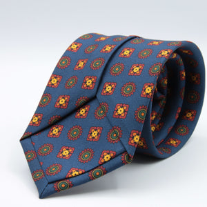 Cruciani &amp; Bella&nbsp; 100% Printed Silk Self-Tipped Printed Archive Medallion Design Royal Blue, Rust, Green and Yellow Handmade in Italy 8 x 150 cm #8913