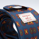 Cruciani &amp; Bella&nbsp; 100% Printed Silk Self-Tipped Printed Archive Medallion Design Royal Blue, Rust, Green and Yellow Handmade in Italy 8 x 150 cm #8913