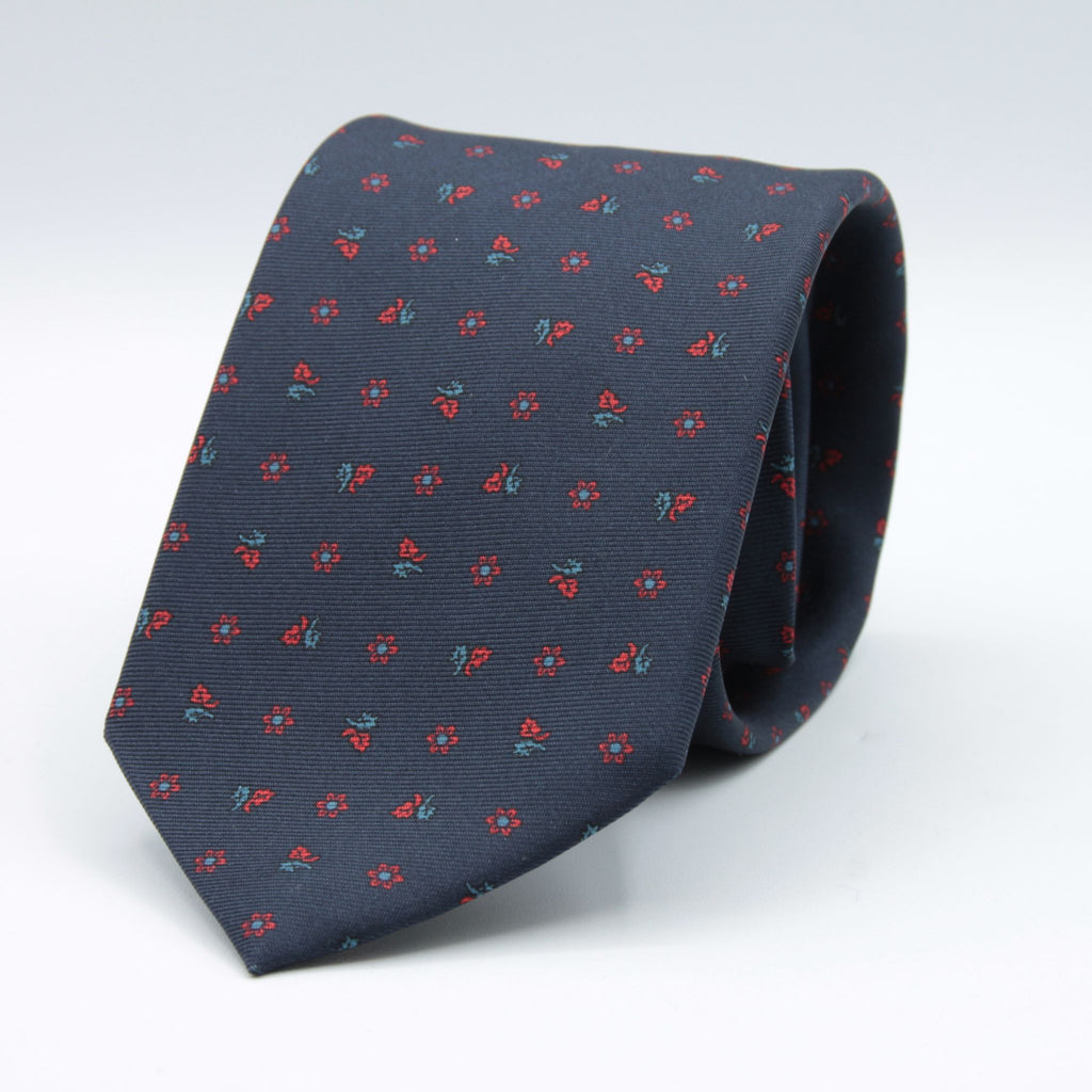 Cruciani &amp; bella&nbsp; 100% Printed Silk Self-Tipped Blue, Red and Light Blue Small Printed Flowers Handmade in Italy 8 x 150 cm #8907