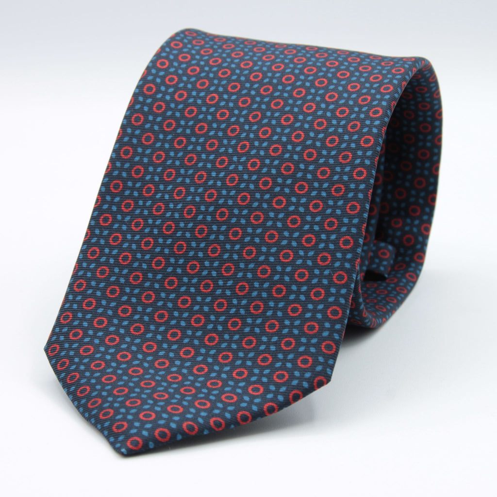 Cruciani &amp; bella&nbsp; 100% Printed Silk Self-Tipped Blue, Red and Light Blue Small Printed Geometric Designs Handmade in Italy 8 x 150 cm #8909