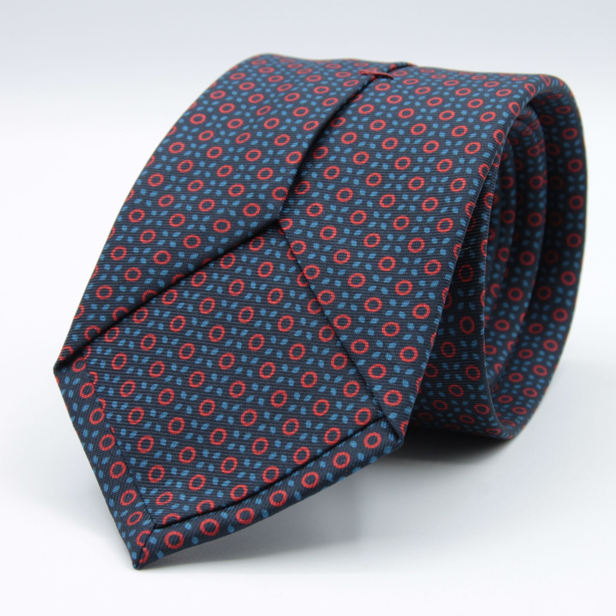 Cruciani &amp; bella&nbsp; 100% Printed Silk Self-Tipped Blue, Red and Light Blue Small Printed Geometric Designs Handmade in Italy 8 x 150 cm #8909