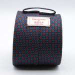 Cruciani &amp; bella&nbsp; 100% Printed Silk Self-Tipped Blue, Red and Light Blue Small Printed Geometric Designs Handmade in Italy 8 x 150 cm #8909