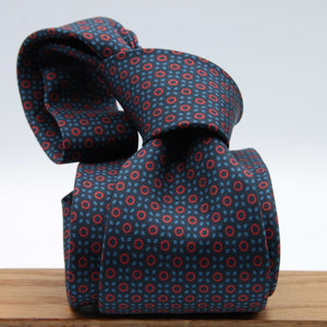 Cruciani &amp; bella&nbsp; 100% Printed Silk Self-Tipped Blue, Red and Light Blue Small Printed Geometric Designs Handmade in Italy 8 x 150 cm #8909