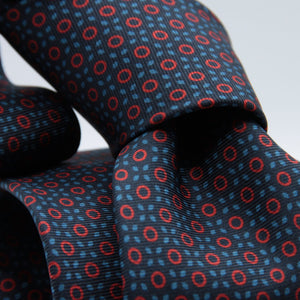 Cruciani &amp; bella&nbsp; 100% Printed Silk Self-Tipped Blue, Red and Light Blue Small Printed Geometric Designs Handmade in Italy 8 x 150 cm #8909