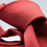Cruciani &amp; bella&nbsp; 100% Printed Silk Self-Tipped Coral Red, Light Green and White Small Printed Geometric Designs Handmade in Italy 8 x 150 cm #8905