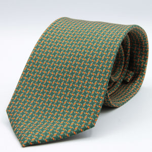 Cruciani &amp; bella&nbsp; 100% Printed Silk Self-Tipped Green, Orange and White Small Printed Geometric Designs Handmade in Italy 8 x 150 cm #8906
