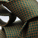 Cruciani &amp; bella&nbsp; 100% Printed Silk Self-Tipped Green, Orange and White Small Printed Geometric Designs Handmade in Italy 8 x 150 cm #8906
