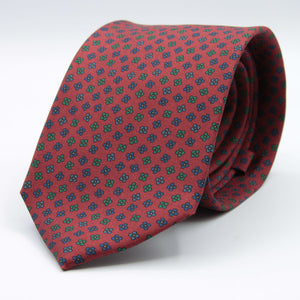 Cruciani &amp; bella&nbsp; 100% Printed Silk Self-Tipped Red Wine, Blue and Green Small Printed Flowers Designs Handmade in Italy 8 x 150 cm #8915