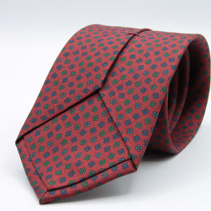 Cruciani &amp; bella&nbsp; 100% Printed Silk Self-Tipped Red Wine, Blue and Green Small Printed Flowers Designs Handmade in Italy 8 x 150 cm #8915