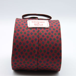 Cruciani &amp; bella&nbsp; 100% Printed Silk Self-Tipped Red Wine, Blue and Green Small Printed Flowers Designs Handmade in Italy 8 x 150 cm #8915