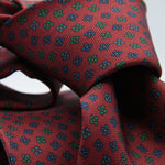Cruciani &amp; bella&nbsp; 100% Printed Silk Self-Tipped Red Wine, Blue and Green Small Printed Flowers Designs Handmade in Italy 8 x 150 cm #8915