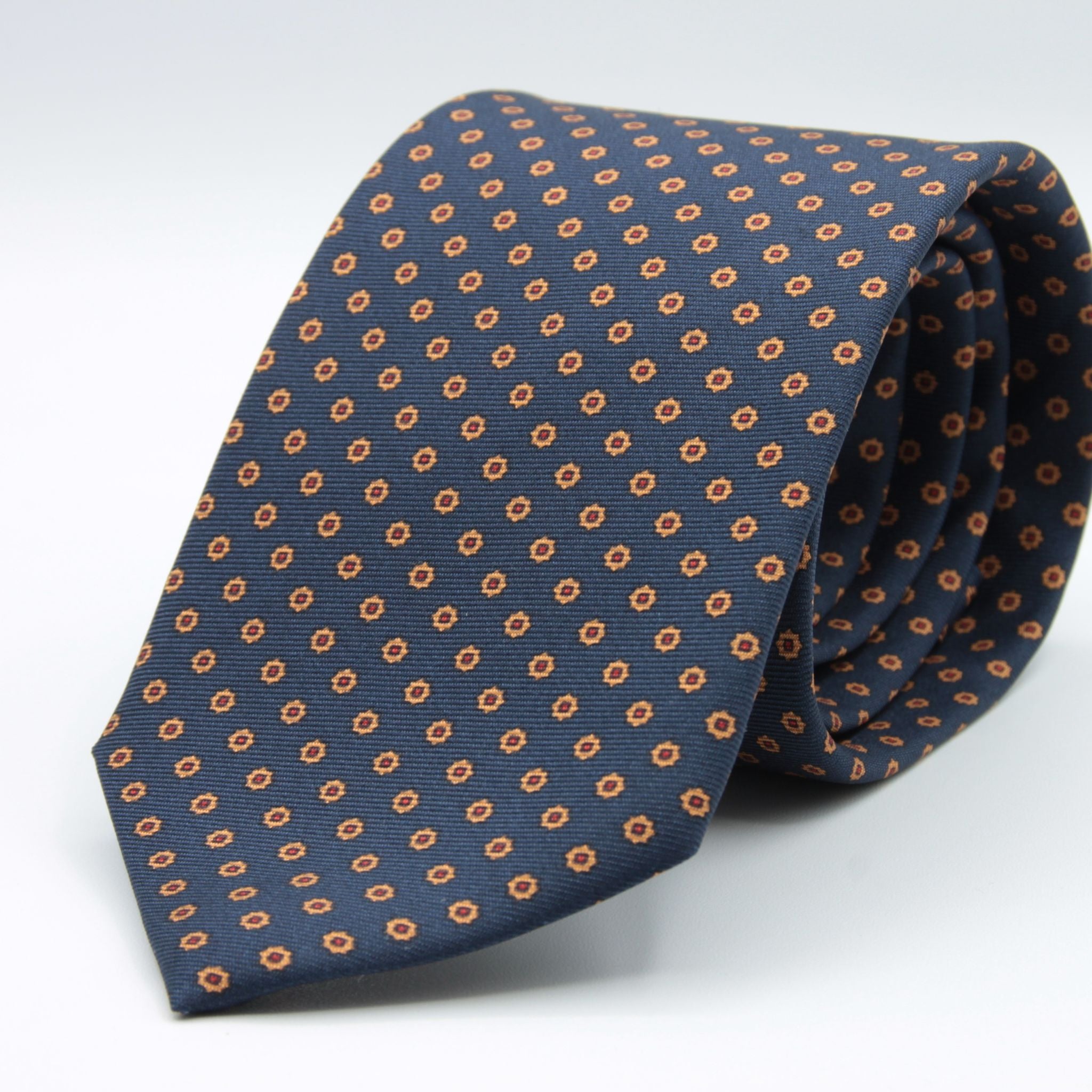 Cruciani &amp; bella&nbsp; 100% Printed Silk Self-Tipped Royal Blue, Brown and Red Small Printed Flowers Handmade in Italy 8 x 150 cm #8911