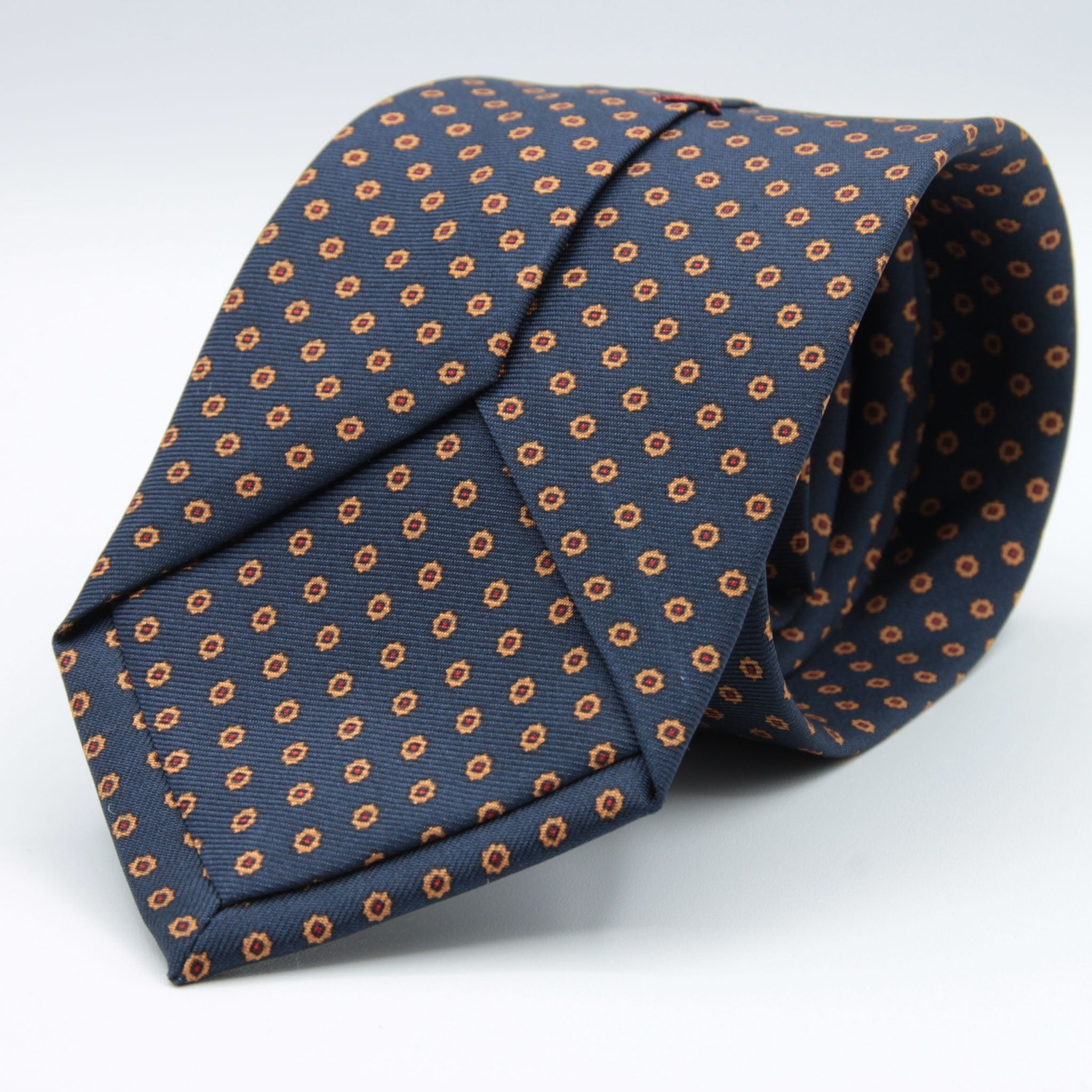 Cruciani &amp; bella&nbsp; 100% Printed Silk Self-Tipped Royal Blue, Brown and Red Small Printed Flowers Handmade in Italy 8 x 150 cm #8911