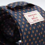 Cruciani &amp; bella&nbsp; 100% Printed Silk Self-Tipped Royal Blue, Brown and Red Small Printed Flowers Handmade in Italy 8 x 150 cm #8911