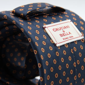 Cruciani &amp; bella&nbsp; 100% Printed Silk Self-Tipped Royal Blue, Brown and Red Small Printed Flowers Handmade in Italy 8 x 150 cm #8911