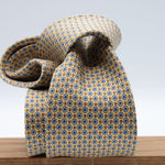 Cruciani &amp; Bella
100% Printed Silk

Self-Tipped
Yellow, Light Blue and Orange Motif Tie&nbsp;
Handmade in Rome, Italy.

8 cm x 150 cm
#9286