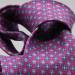 Cruciani &amp; Bella
100% Printed Silk

Self-Tipped
Fucsia, Blue, Light Blue and White Motif Tie&nbsp;
Handmade in Rome, Italy.

8 cm x 150 cm
#9306