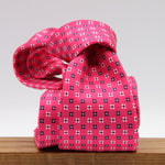 Cruciani &amp; Bella
100% Printed Silk

Self-Tipped
Fucsia, White and Blue Motif Tie
Handmade in Rome, Italy.
8 cm x 150 cm
#9427