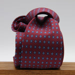 Cruciani &amp; Bella
100% Printed Silk

Self-Tipped
Red Wine, Blue, Light Blue and White Motif Tie&nbsp;
Handmade in Rome, Italy.

8 cm x 150 cm
#9304