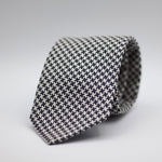 Drake's for Cruciani e Bella 100%   Silk Tipped White and Dark Bleu Houndstooth Small Cheek Handmade in London, England 8 cm x 150 cm