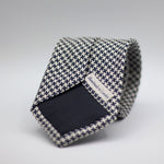Drake's for Cruciani e Bella 100%   Silk Tipped White and Dark Bleu Houndstooth Small Cheek Handmade in London, England 8 cm x 150 cm