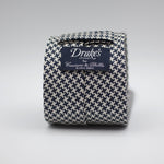 Drake's for Cruciani e Bella 100%   Silk Tipped White and Dark Bleu Houndstooth Small Cheek Handmade in London, England 8 cm x 150 cm