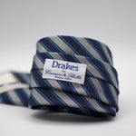 Drake's - Silk -  Dark Blue, Navy Blue and Grey stripe tie