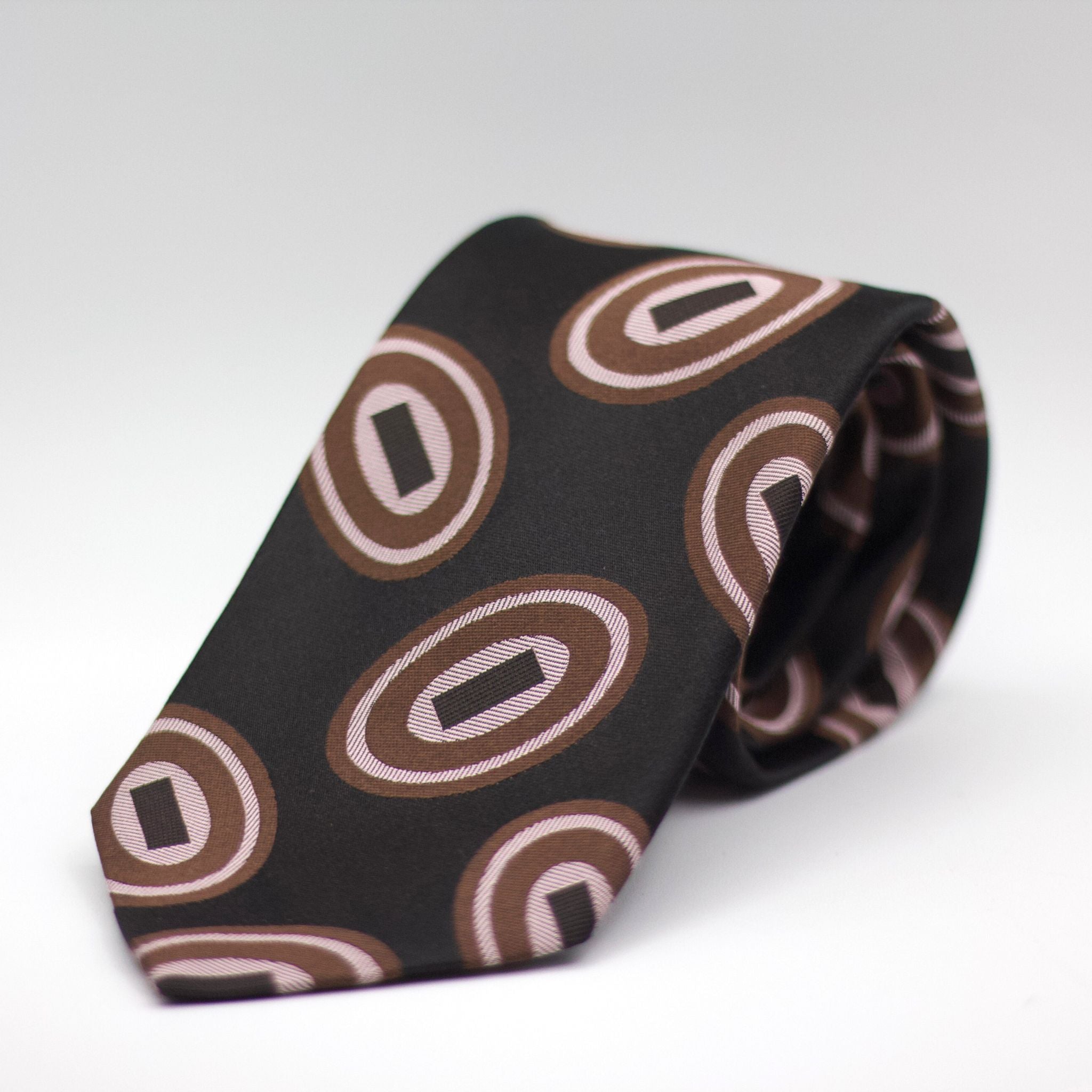 Cruciani & Bella 100% Silk Jacquard  Tipped Dark Brown, Pink and Brown motif tie Handmade in Italy 8 cm x 150 cm