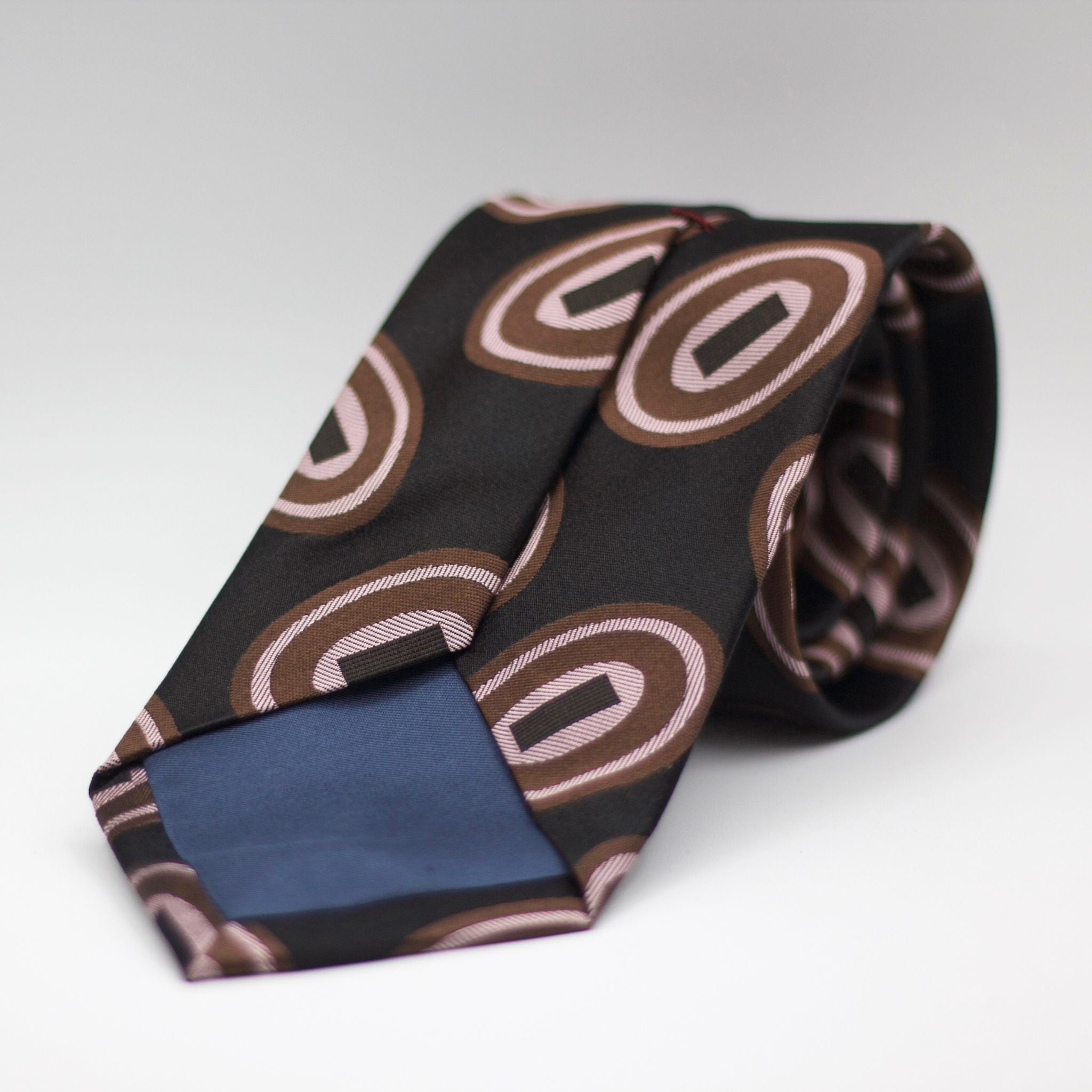 Cruciani & Bella 100% Silk Jacquard  Tipped Dark Brown, Pink and Brown motif tie Handmade in Italy 8 cm x 150 cm