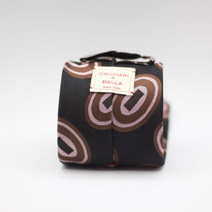 Cruciani & Bella 100% Silk Jacquard  Tipped Dark Brown, Pink and Brown motif tie Handmade in Italy 8 cm x 150 cm