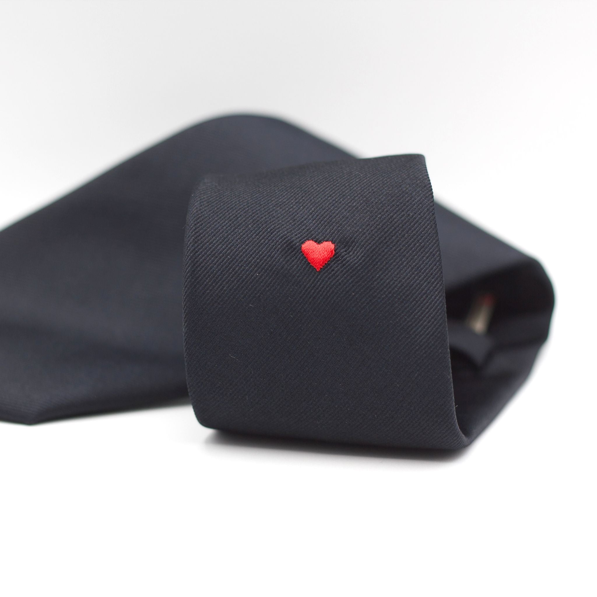 Dark Navy Tie, Red Heart Embroidery