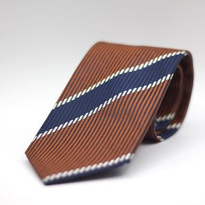 Holliday & Brown for Cruciani e Bella 100% Jacquard Silk Dark Orange, Blue and White stripe tie Handmade in Italy 8 cm x 150 cm #6426