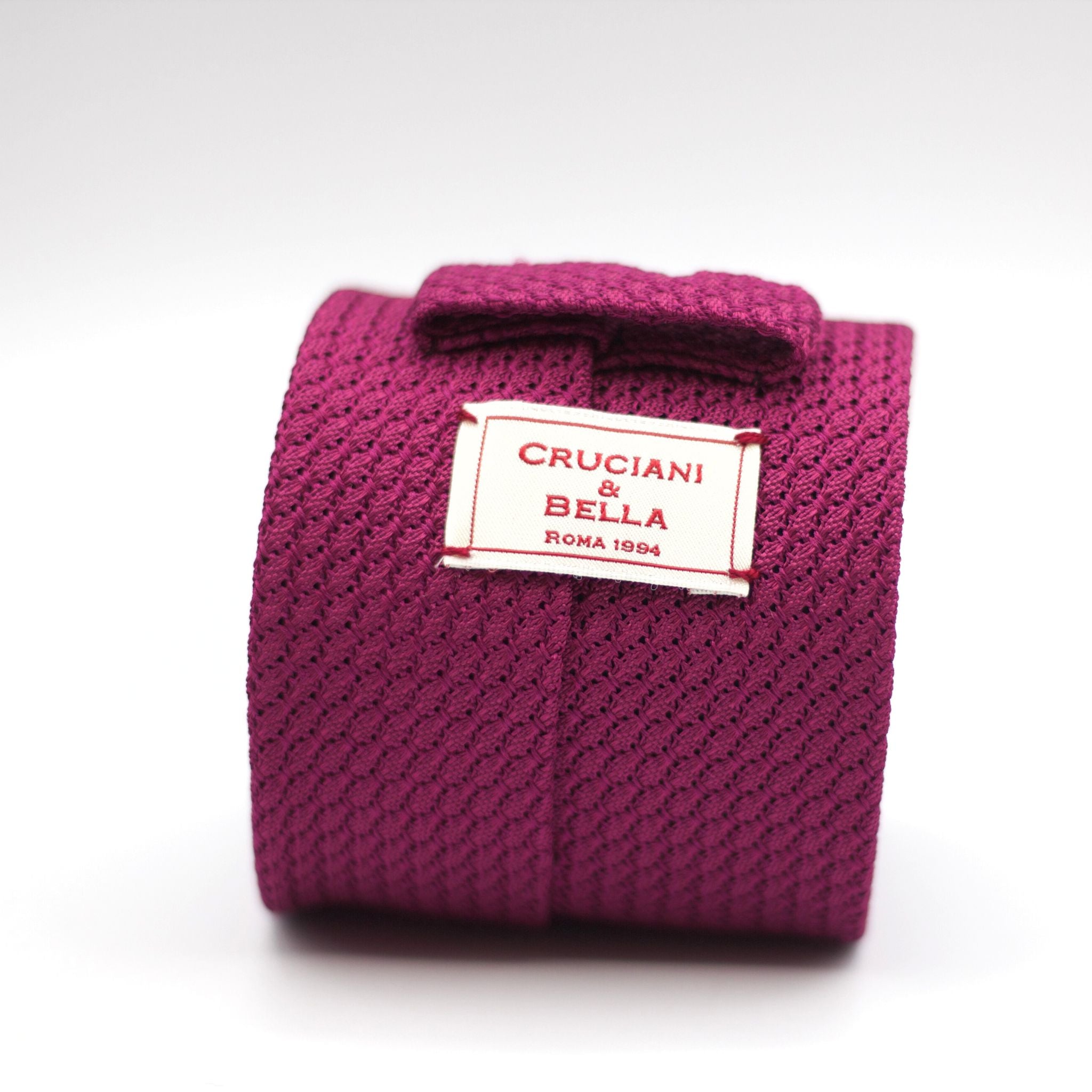 Cruciani & Bella 100% Silk Grenadine Garza Grossa Woven in Italy Tipped Dark Pink unlined tie Handmade in Italy 8 cm x 150 cm