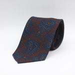 Cruciani & Bella 100%  Printed Wool  Unlined Hand rolled blades Dark Rust, Blue, Orange and Green Paisley Motifs Tie Handmade in Italy 8 cm x 150 cm