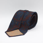 Cruciani & Bella 100%  Printed Wool  Unlined Hand rolled blades Dark Rust, Blue, Orange and Green Paisley Motifs Tie Handmade in Italy 8 cm x 150 cm