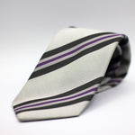 Drake's - Silk -  Grey, Black and Purple Stripe Tie