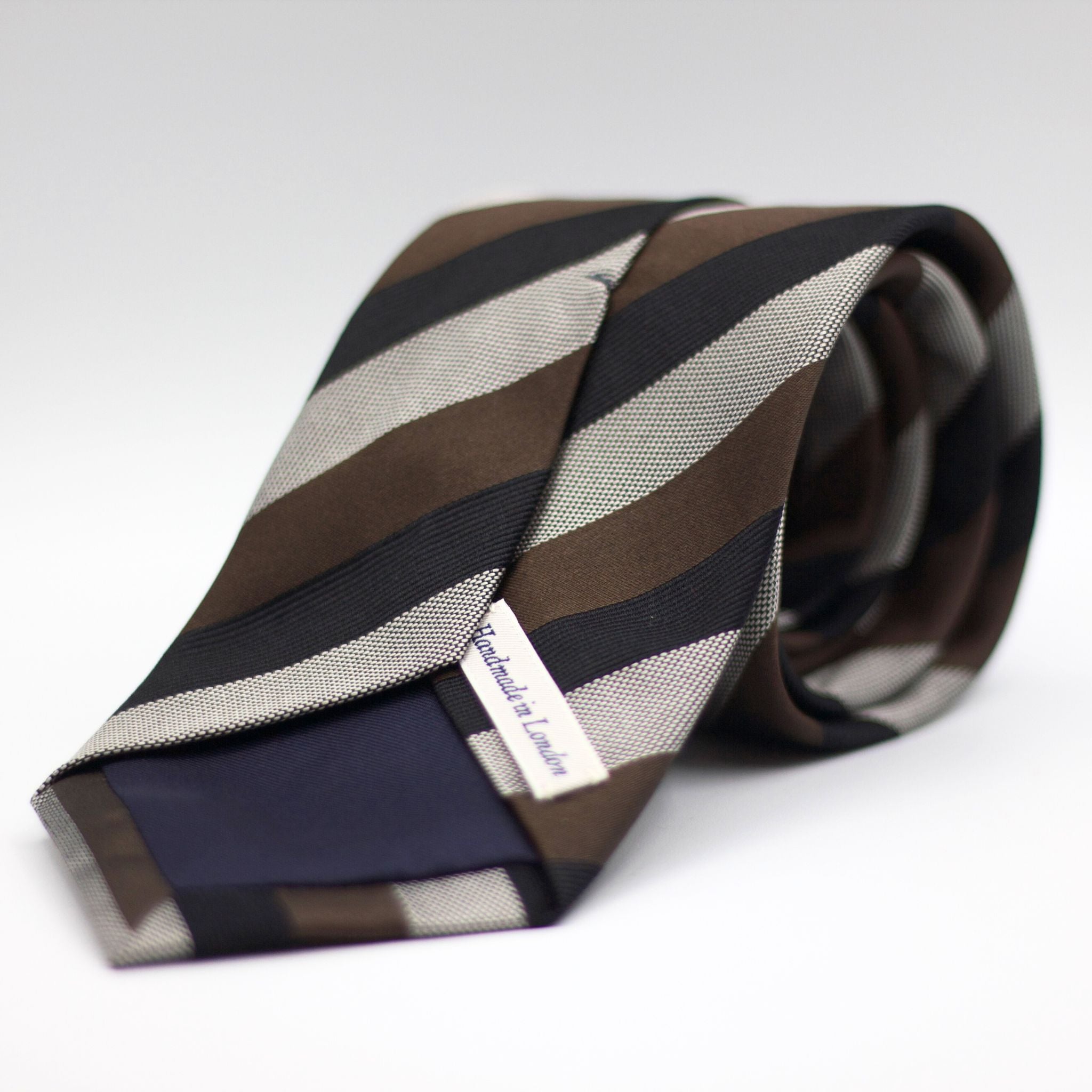 Drake's - Silk -  Grey, Brown and Black Stripe Tie