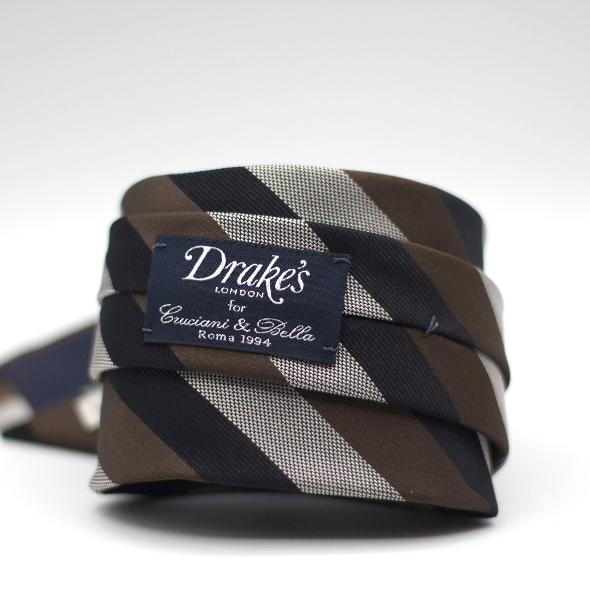 Drake's - Silk -  Grey, Brown and Black Stripe Tie