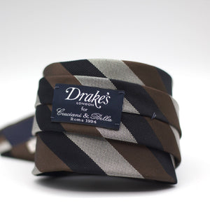 Drake's - Silk -  Grey, Brown and Black Stripe Tie