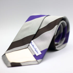 Drake's - Silk -  Grey, Brown and Purple Stripe Tie