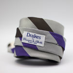 Drake's - Silk -  Grey, Brown and Purple Stripe Tie