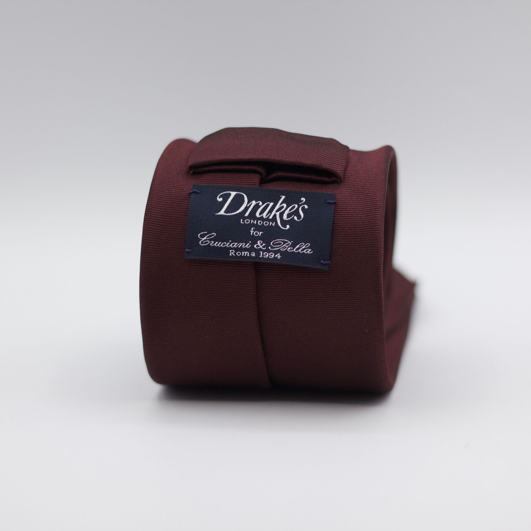 Drake's for Cruciani e Bella 100%&nbsp; Woven Jacquard Silk Tipped Red Wine Plain Tie Handmade in London, England