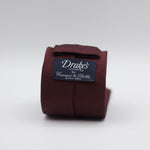 Drake's for Cruciani e Bella 100%&nbsp; Woven Satin Silk Tipped Red Wine Twill Tie Handmade in London, England 7 cm x 148 cm