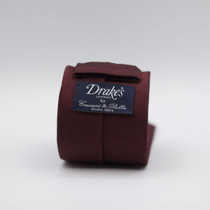 Drake's for Cruciani e Bella 100%&nbsp; Woven Satin Silk Tipped Red Wine Twill Tie Handmade in London, England 7 cm x 148 cm